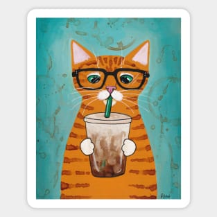 Ginger Tabby With Iced Coffee Magnet